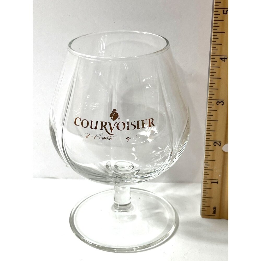 Courvoisier Cognac Brandy Snifter Glass 4.5" Tall Clear Embossed Logo 68e